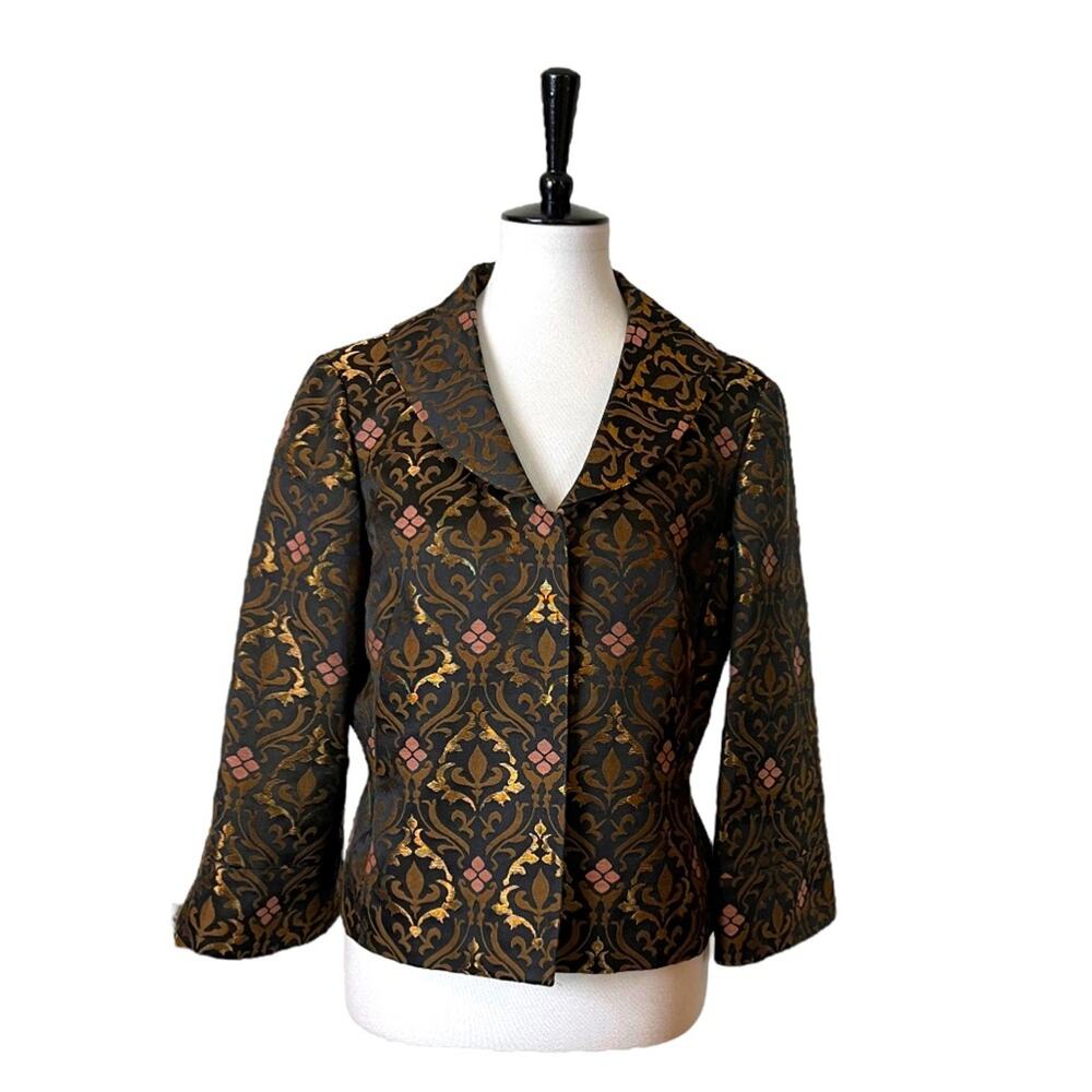 Nine West Blazer Short Jacquard Metallic 3/4 Sleeves Gold Bronze Women’s Size 12